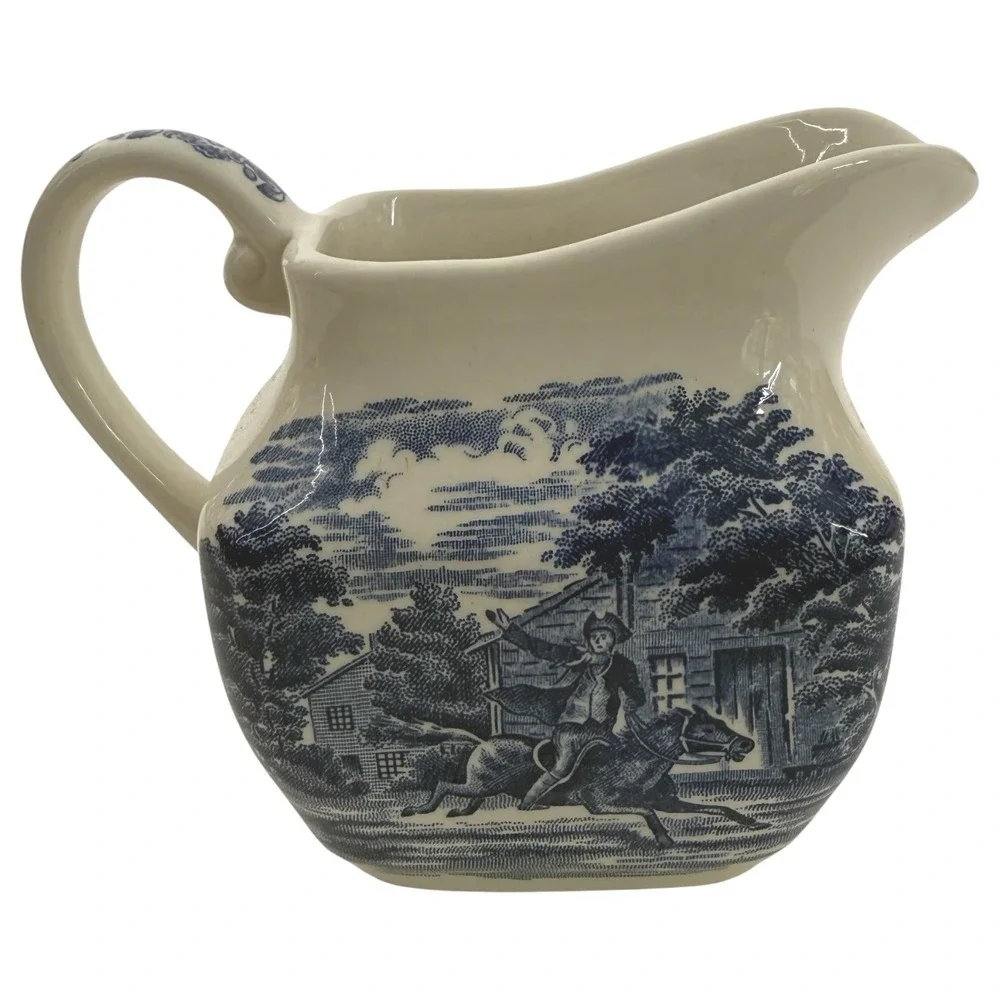 Liberty Blue Paul Revere Creamer & Betsy Ross Sugar Bowl Set England